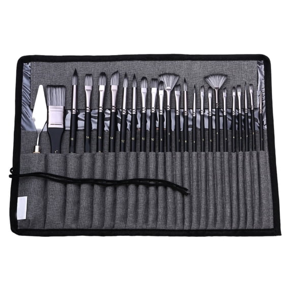 24x Acrylic Paint Brushes Set Nylon Brush Set with Organiser Bag and Spatula