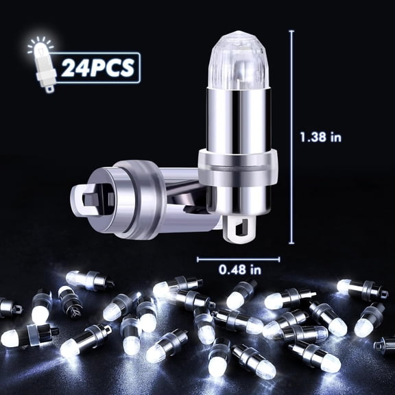 24x Battery Operated LED Party Lights Bulbs for Paper Lantern Balloons Party Decoration, Waterproof - White