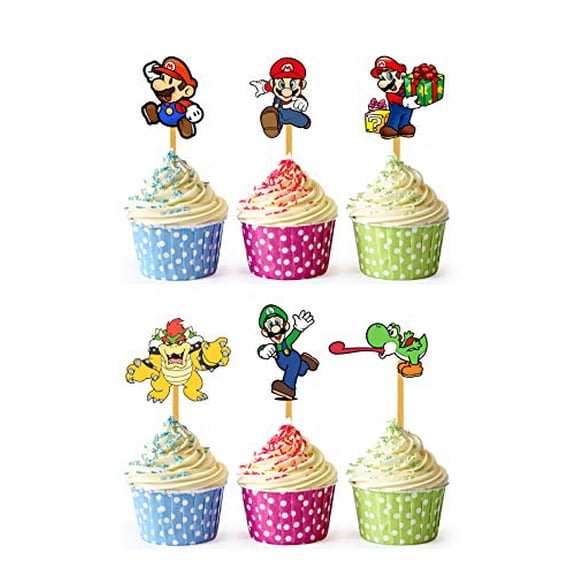 24x Classic Video Game Cupcake Toppers Strong Picks Happy Birthday Dcor, Cupcake Decorations for Kids Birthdays
