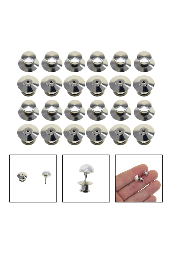 24x Durable Metal Pin Backs Locking Pin Keepers Clasp Replacement Backings for Insignia, Brooch, Enamel Pins, Uniform Badges, Jewelry Accessories