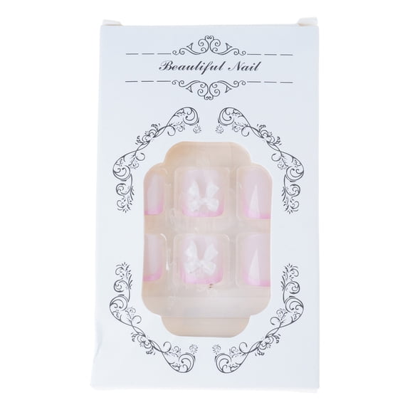 24x Full Cover French Tip False Toe Nails Bowknot Press on Toenails Artificial Toe Nails for Women Girls