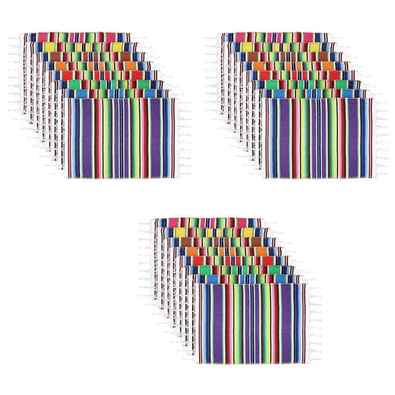 24x Mexican Table Place Mats, Fringe Blanket Table Runner 12 x 16 Inch (Random Color Placemats)