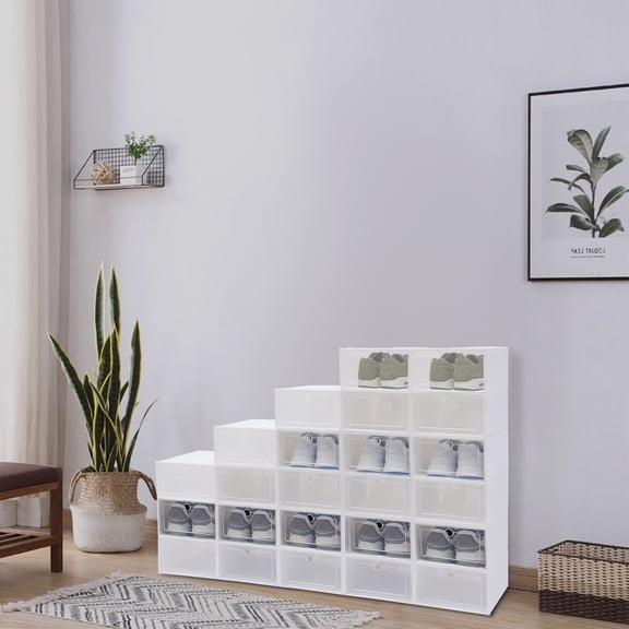 24x Plastic Stackable Shoe Storage Organizer Clear Storage Box Display Case Box for Living Room
