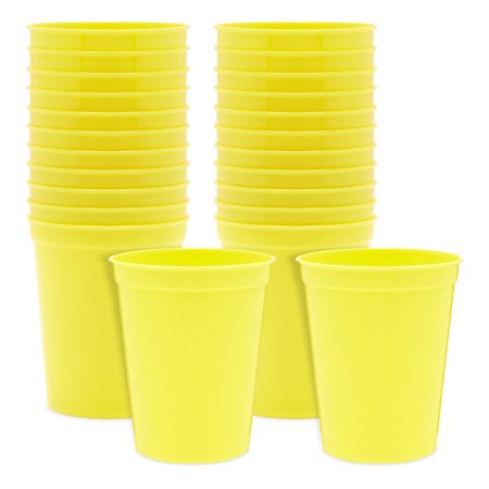 24x Reusable Plastic Stadium Cups for Celebration, Birthday Party, Yellow 16oz