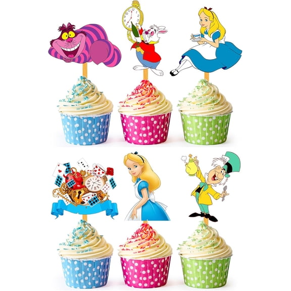 24x Wonderland Cupcake Toppers  Strong Picks Happy Birthday Dcor, Cupcake Decorations for Kids Birthdays