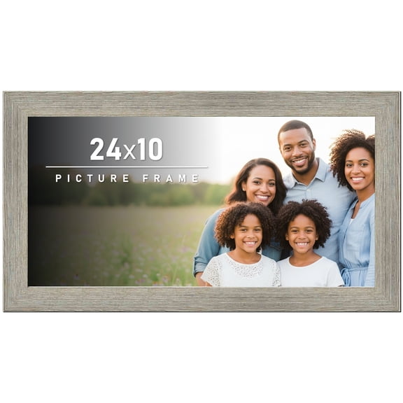 24x10 Frame Gray Barnwood Rustic Solid Wood Picture Frame | 1.5 Inch Moulding Width | Includes UV