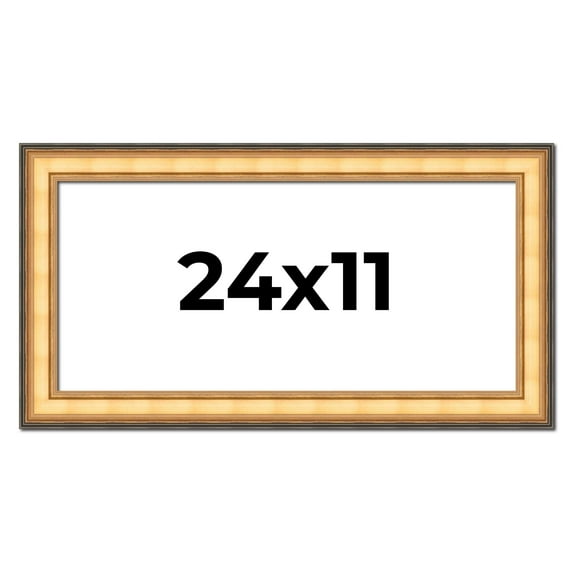 24x11 Frame Gold Plein Aire Solid Wood Picture Frame Width 2 Inches | Interior Frame Depth 0.5