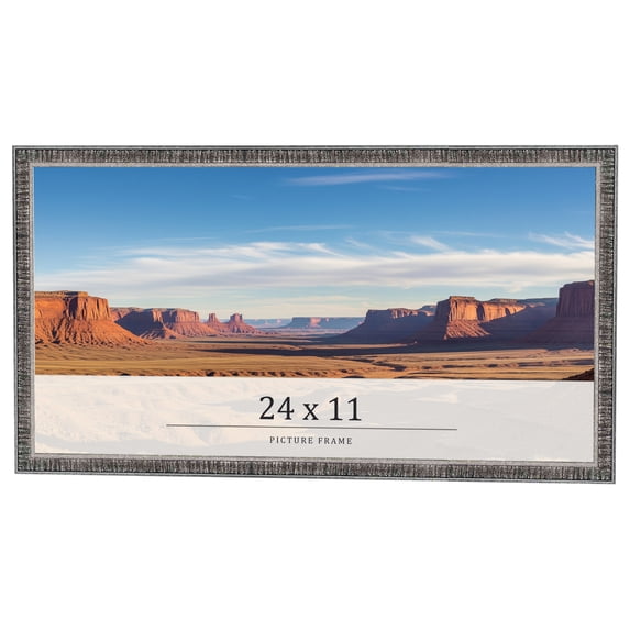 24x11 Frame Silver Grey Distressed Solid Wood Picture Frame | 0.75 Inch Moulding Width | Interior