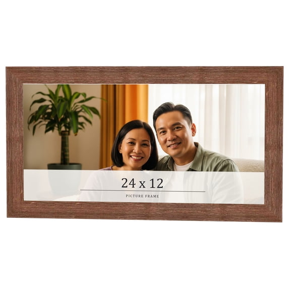24x12 Frame Brown Farmhouse Solid Wood Picture Frame Width 1.5 Inches | Interior Frame Depth 0.5
