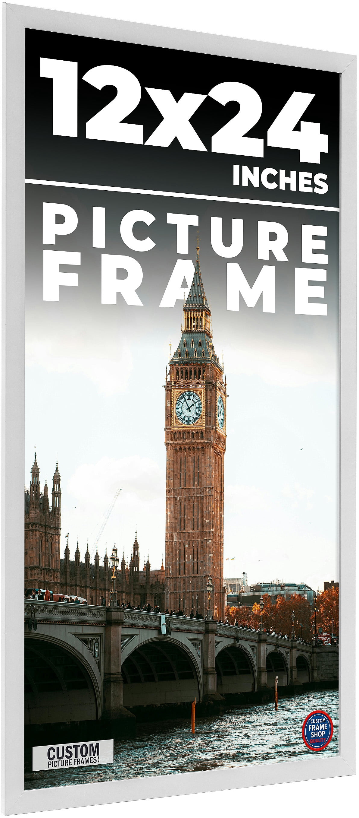 24x12 White Wood Picture Frame - UV Acrylic, Foam Board Backing ...