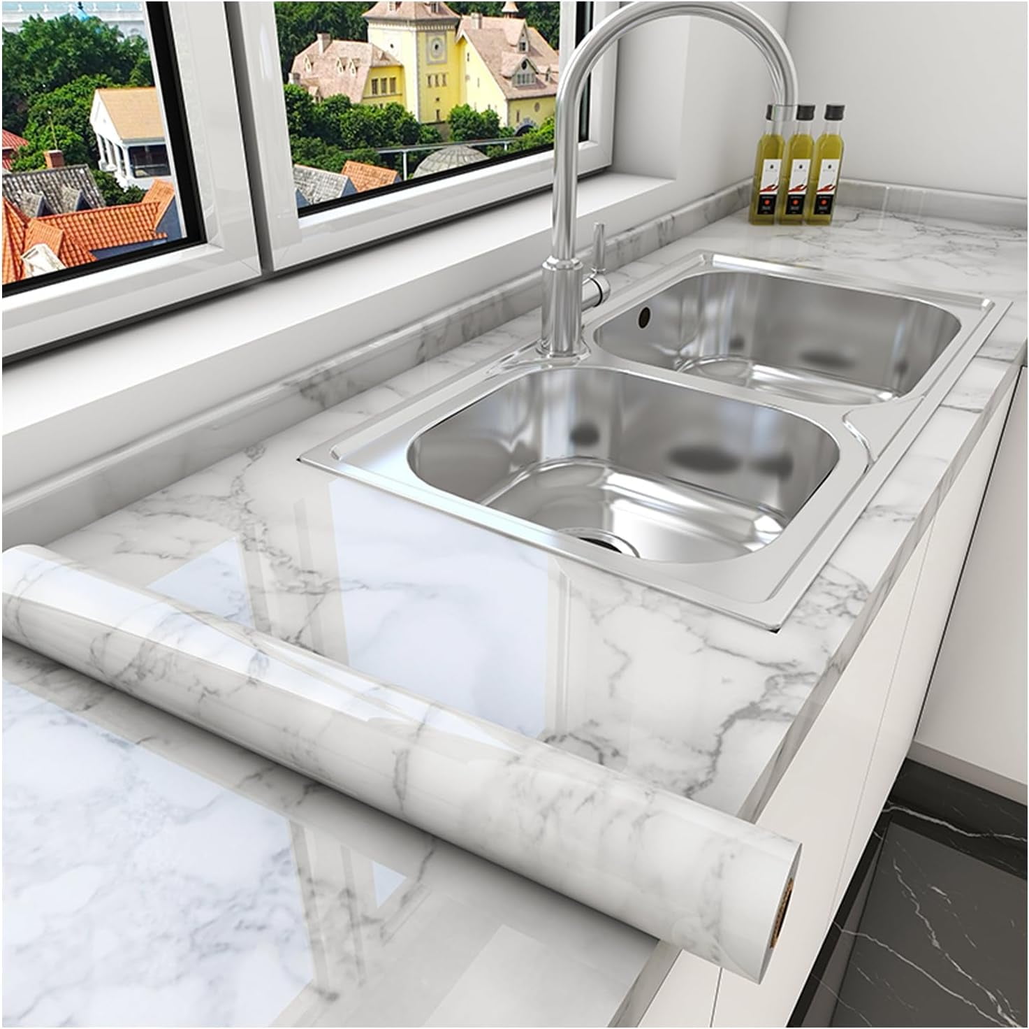 24x120in White Gray Peel and Stick Wallpapers for Countertops -Adhesive ...