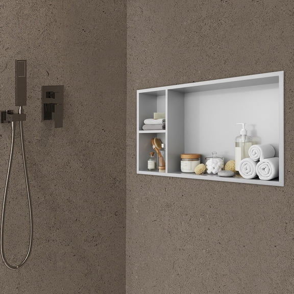 24x12in Rectangular Shower Niche Wall Niche with Shelf Recessed Niche Silver for Bathroom Storage