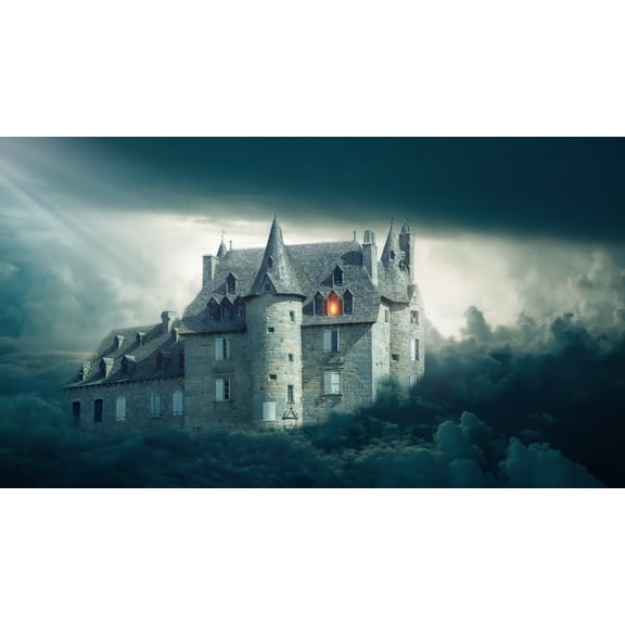 24x13in Coated Paper Castle Clouds Sky Light Fantasy Dark Gothic Goth