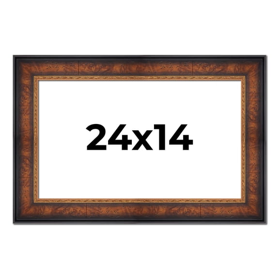 24x14 Frame Brown Walnut Gold Ornate Trim Solid Wood Plein Air Picture Frame | 3 Inch Moulding