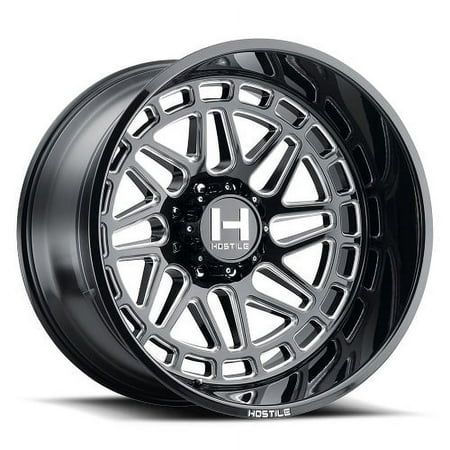 24x14 Hostile H122 Reaper Blade Cut (Gloss Black & Milled) Wheel 8x6.5 (-76mm)
