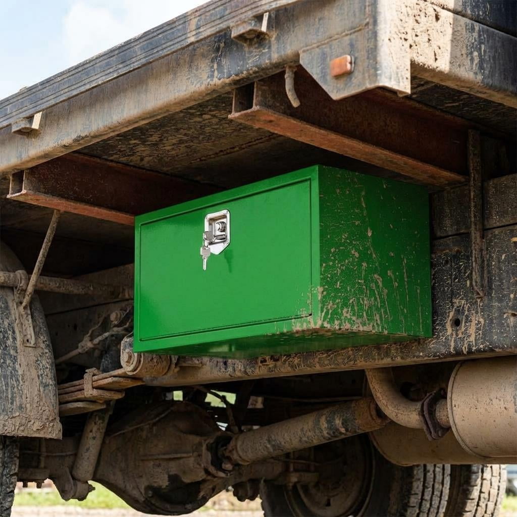 24x14x16 Inch Steel Lockable Waterproof Heavy-Duty Underbody Truck Tool Box for Tools, Under Truck Mounted Space-Saving Design, Green
