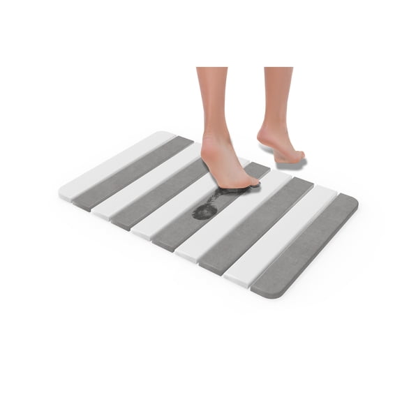 24x15" Modern Diatomite Stone Medium Bath Mat in White/Gray