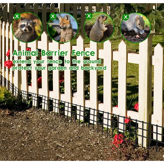 24x15-inch No Dig Animal Barrier Fence, 10 Pack Black Dig Protective Fence with 1.5 inch Spike spacing, Dog/Rabbit/Groundhog Underground Defence, for Outdoor Garden