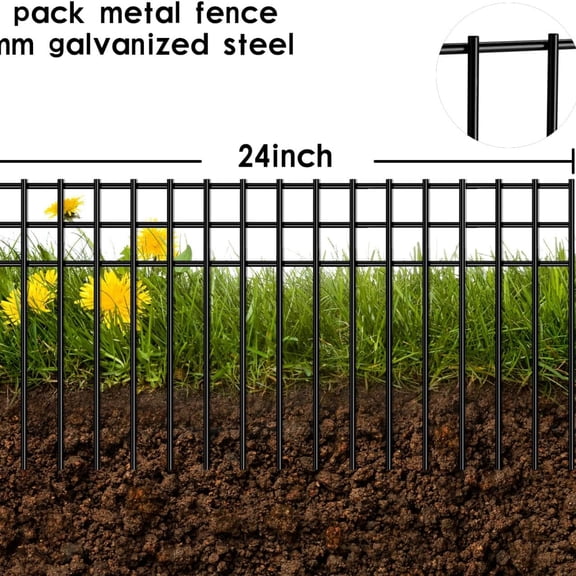 24x15-inch No Dig Animal Barrier Fence, 10 Pack Black Dig Protective Fence with 1.5 inch Spike spacing, Dog/Rabbit/Groundhog Underground Defence, for Outdoor Garden Patio