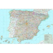 24x15in Laminated Espana Photographic Print Poster Spain large detailed map with cities and towns