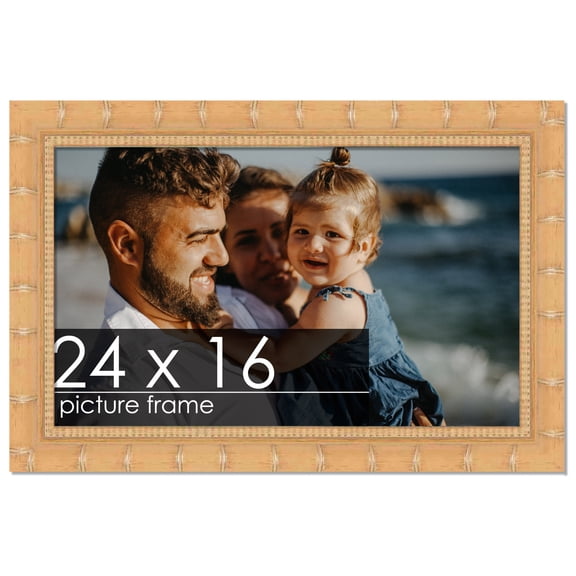 24x16 Natural Modern Bamboo Picture Frame - UV Acrylic, Foam Board Backing, Hanging Hardware