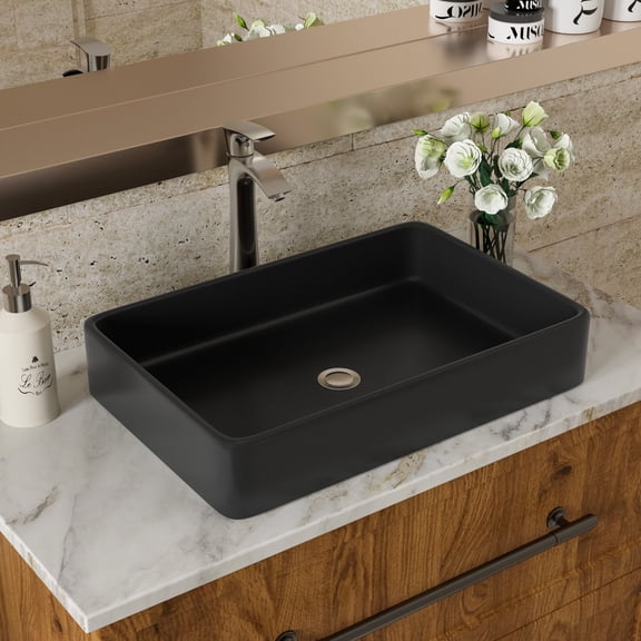 24x16 Black Ceramic Rectangular Vessel Bathroom Sink for Home Bathrooms