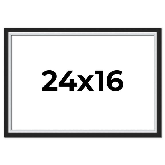 24x16 Frame Black & Silver Solid Wood Picture Frame Width 1.25 Inches | Interior Depth 0.75 Inches