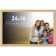 24x16 Frame Natural Wood Picture Frame | 0.75 Inch Moulding Width | with UV Acrylic Plexiglass,