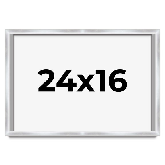 24x16 Frame Silver Whitewashed Wood Grain Solid Wood Shadow Box | 0.75 Inch Moulding Width | 0.75