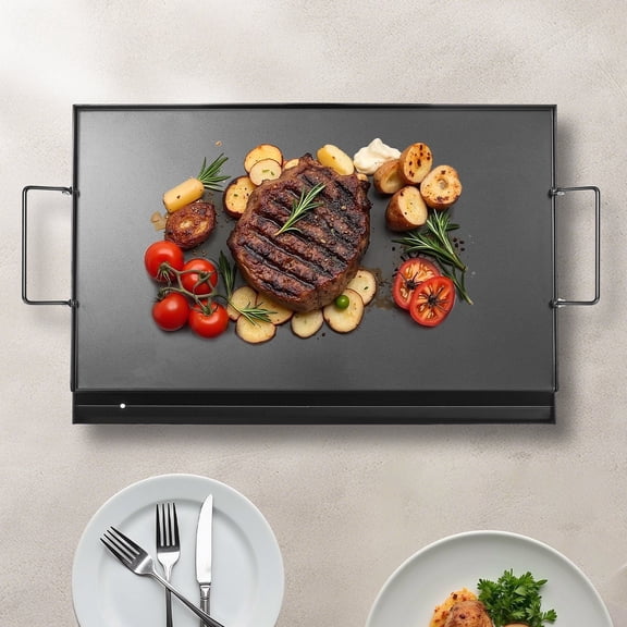 24x16 Inch Flat Top Griddle Carbon Steel Universal BBQ Grill Pan – Pre-Seasoned Reversible Double Sided Cookware for Outdoor Stove & Camping