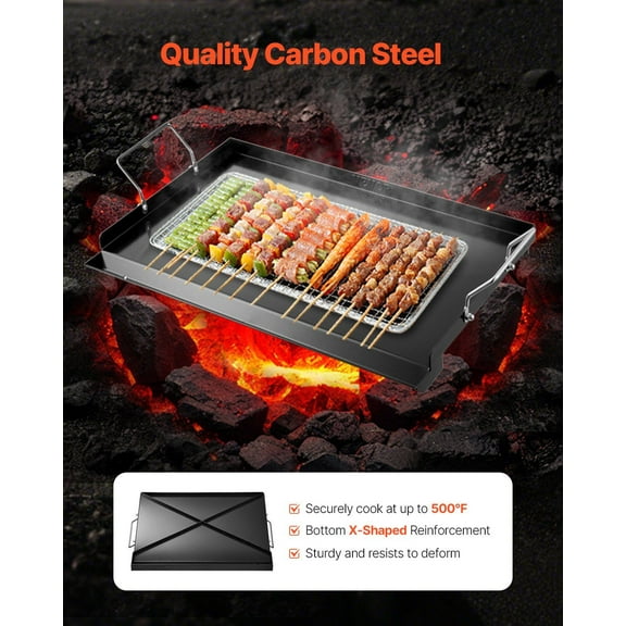 Professional 24" x 16" Carbon Steel Griddle Plate, Fits Most Grills, Flat Top Surface for Pancakes, Eggs & More