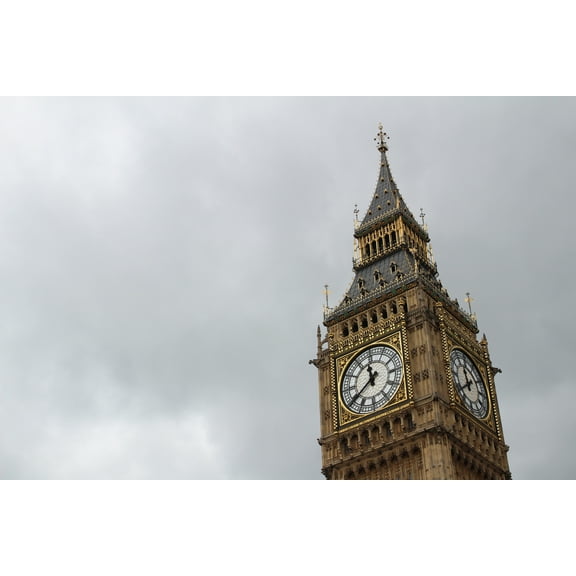 24x16in Laminated Big Ben Clock Tower Landmark Tower Sky Clouds