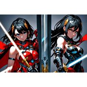 24x16in Two anime warrior girl characters boys game room decor gaming wall art  Rolled Canvas