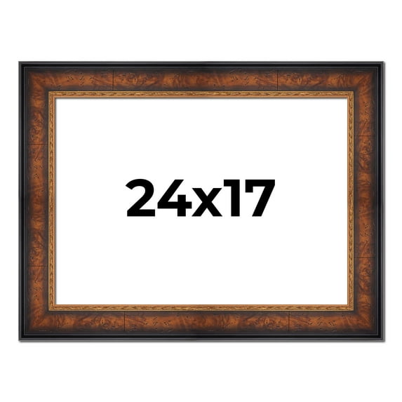 24x17 Frame Brown Walnut Gold Ornate Trim Solid Wood Plein Air Picture Frame | 3 Inch Moulding