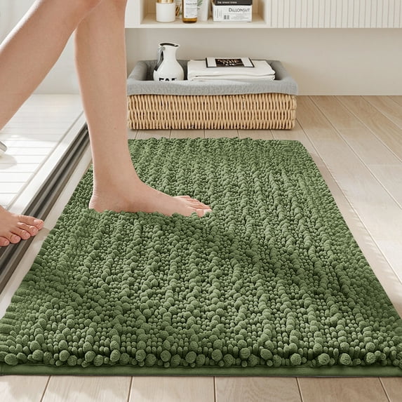 24x17 Inch Chenille Bathroom Rug Extra Soft Thick Long Pile Absorbent Non Slip Machine Washable and Dryable for Bathroom(Army Green)