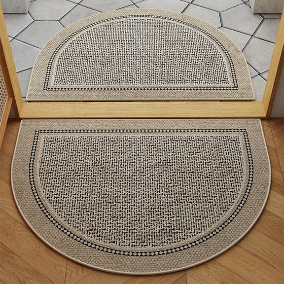 24x17 Inch Half Round Woven Door Mat, Neutral Beige Textured Non-Slip Durable Easy to Clean Semicircle Entryway Rug for Front Door Bathroom Laundry Room Farmhouse Decor