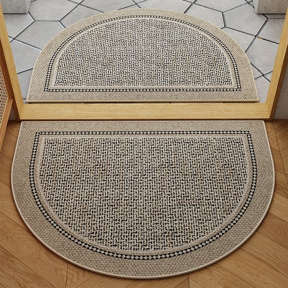 24x17 Inch Half Round Woven Door Mat, Neutral Beige Textured Non-Slip Durable Easy to Clean Semicircle Entryway Rug for Front Door Bathroom Laundry Room Farmhouse Decor