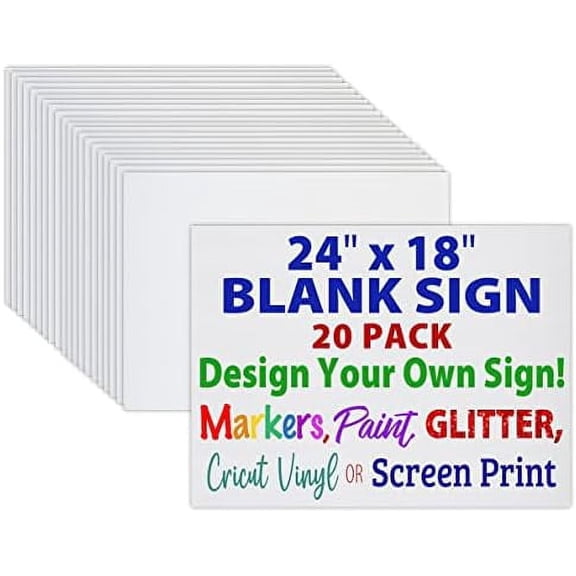 24x18 Blank Corrugated Plastic Yard Signs, Waterproof, Heavy Duty Outside Bulk White Sign Boards (20 Pack - White 24x18)