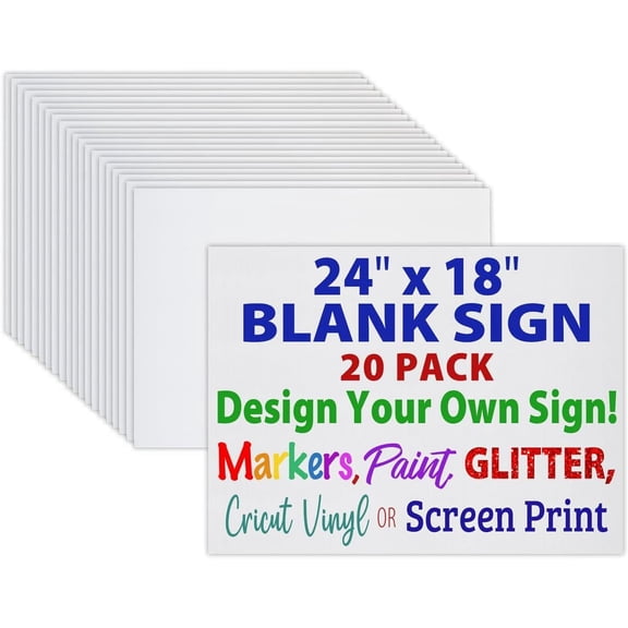 24x18 Blank Corrugated Plastic Yard Signs, Waterproof, Heavy Duty Outside Bulk White Sign Boards (20 Pack - White 24x18)