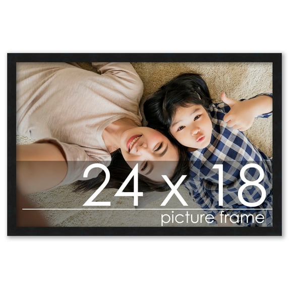 24x18 Contemporary Black Wood Picture Frame - UV Acrylic, Foam Board Backing, & Hanging Hardware Included!