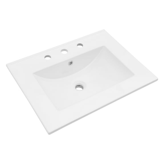 24x18 Inch Porcelain White Bathroom Ceramic Sink Rectangular Top Mount Sink with Overflow Hole, 3 Pre-Drilled Faucet Holes