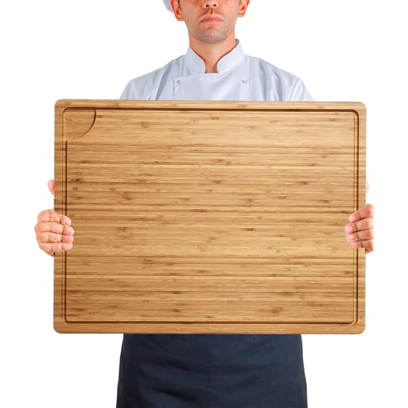 24x18 Large Bamboo Cutting Board, Wooden Cutting Board for Kitchen with Handles and Juice Groove, Chopping Board Butcher Block for Meat & Vegetables, Cheese Board Charcuterie Serving Tray