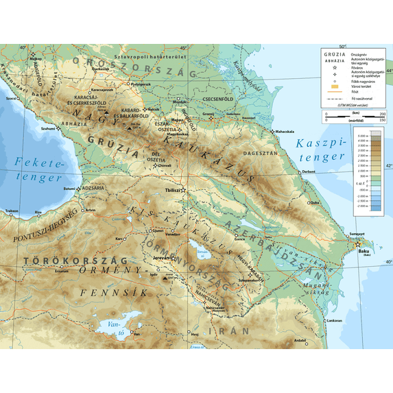 24x18in Caucasus Topographic Map-hu 【Laminated】