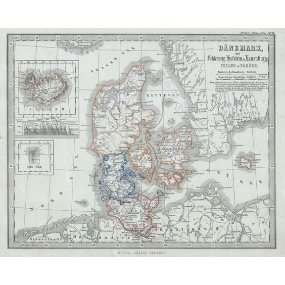 24x18in Laminated Stieler Map of Denmark Photographic Print Poster Denmark - Geographicus -1862