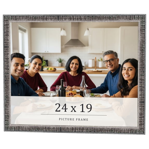 24x19 Frame Silver Grey Distressed Solid Wood Picture Frame | 0.75 Inch Moulding Width | Interior