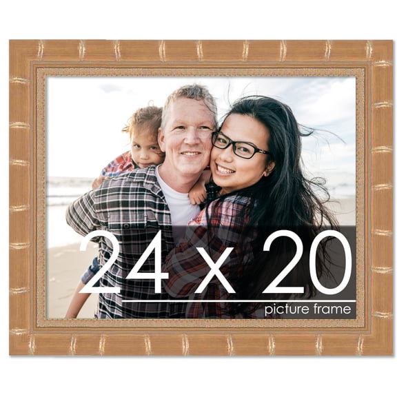 24x20 Gold Modern Bamboo Picture Frame - UV Acrylic, Foam Board Backing, Hanging Hardware