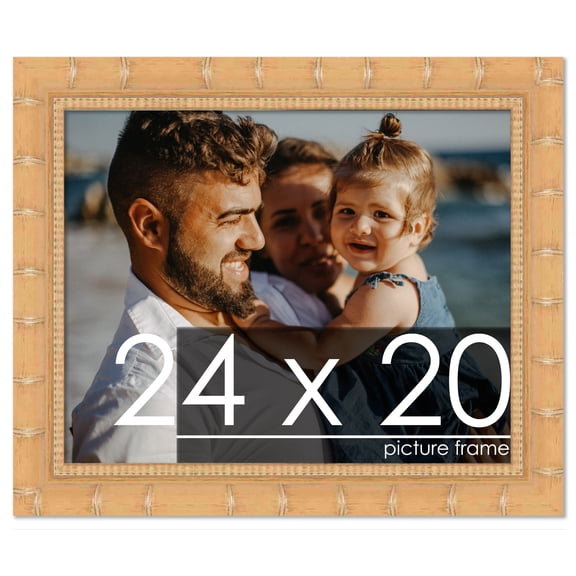 24x20 Natural Modern Bamboo Picture Frame - UV Acrylic, Foam Board Backing, Hanging Hardware