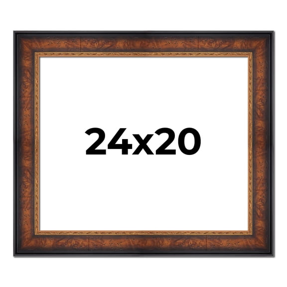 24x20 Frame Brown Walnut Gold Ornate Trim Solid Wood Plein Air Picture Frame | 3 Inch Moulding