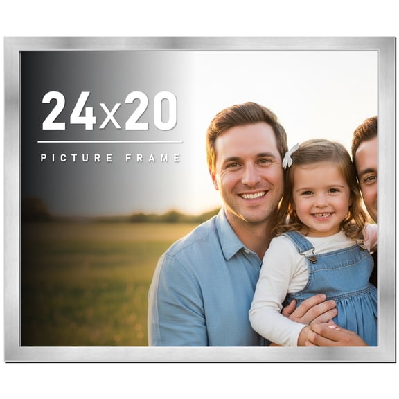 24x20 Frame Silver Stainless Steel Solid Wood Picture Frame | 0.75 Inch Moulding Width | Includes