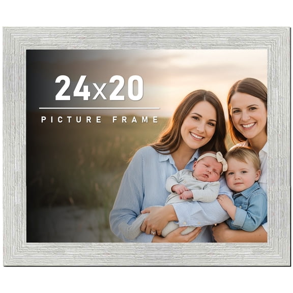 24x20 Frame White Barnwood Picture Frame Includes UV Acrylic Plexiglass, Acid Free Foam Backing